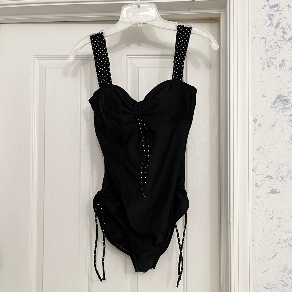 Xhilaration Black Swimsuit with White Polka Dot Accents